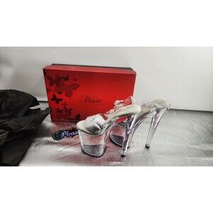 Pleaser Women's Size 7 White 8" Heel Peep Toe Sandal Heels NWT Ankle Strap